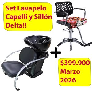 Set Sillón Delta Negro más Lavapelo Capelli ($399.900 contado/transferencia)
